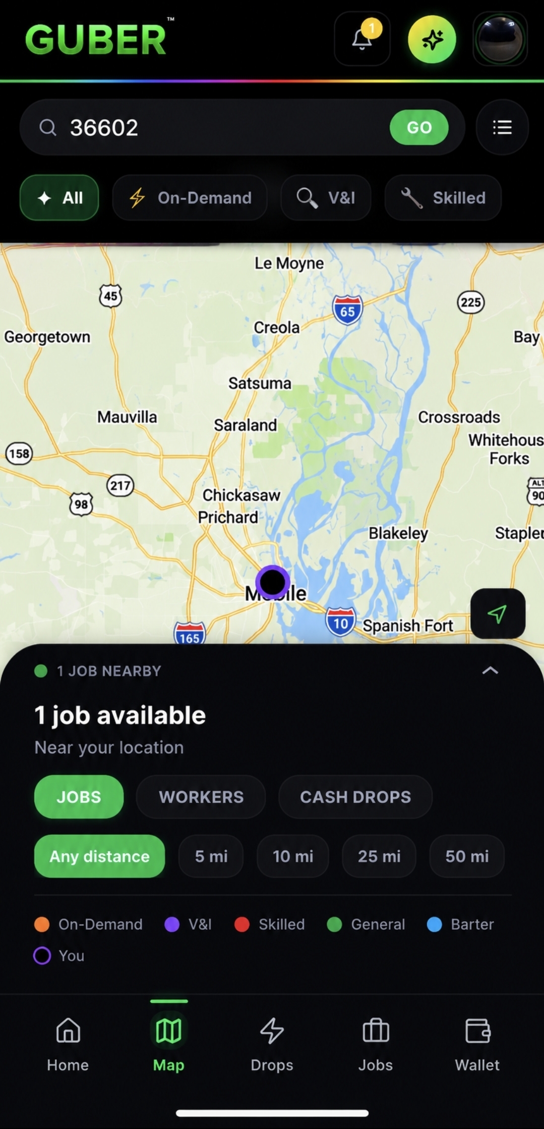 GUBER live job map